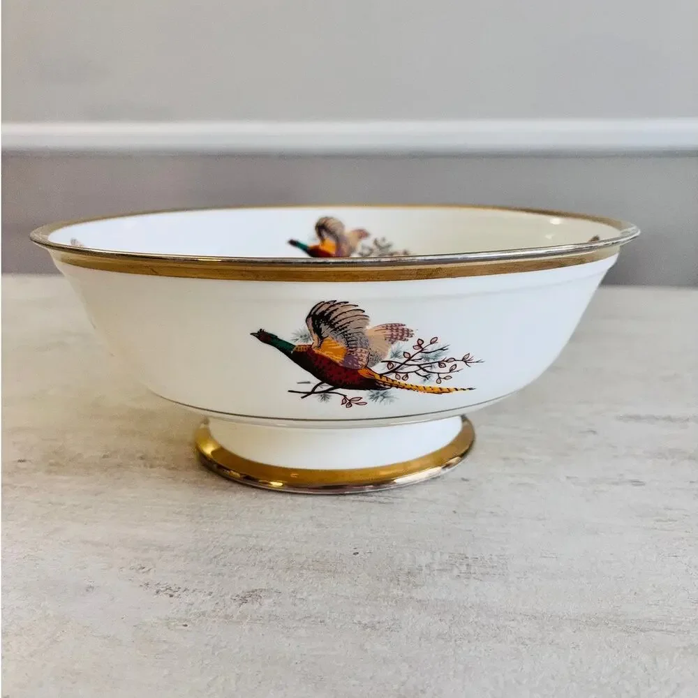 Sheriden Pheasant Bone China Footed Serving Bowl Staffordshire England 10